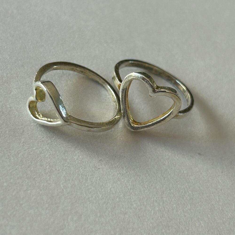 Set of 2 Silver-Tone Open Heart Cutout Rings Size ~7-7.5 Matching Pair